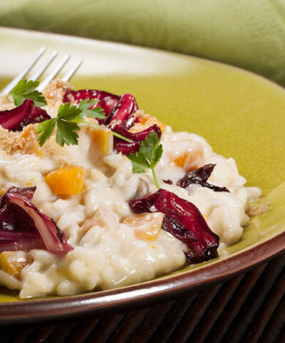 Arroz cremoso con calabaza y achicoria roja